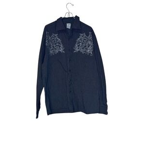 Avirex Men's Dress Shirts Jeweled Pinstripe Long Sleeve Button-Up‎ Black Large